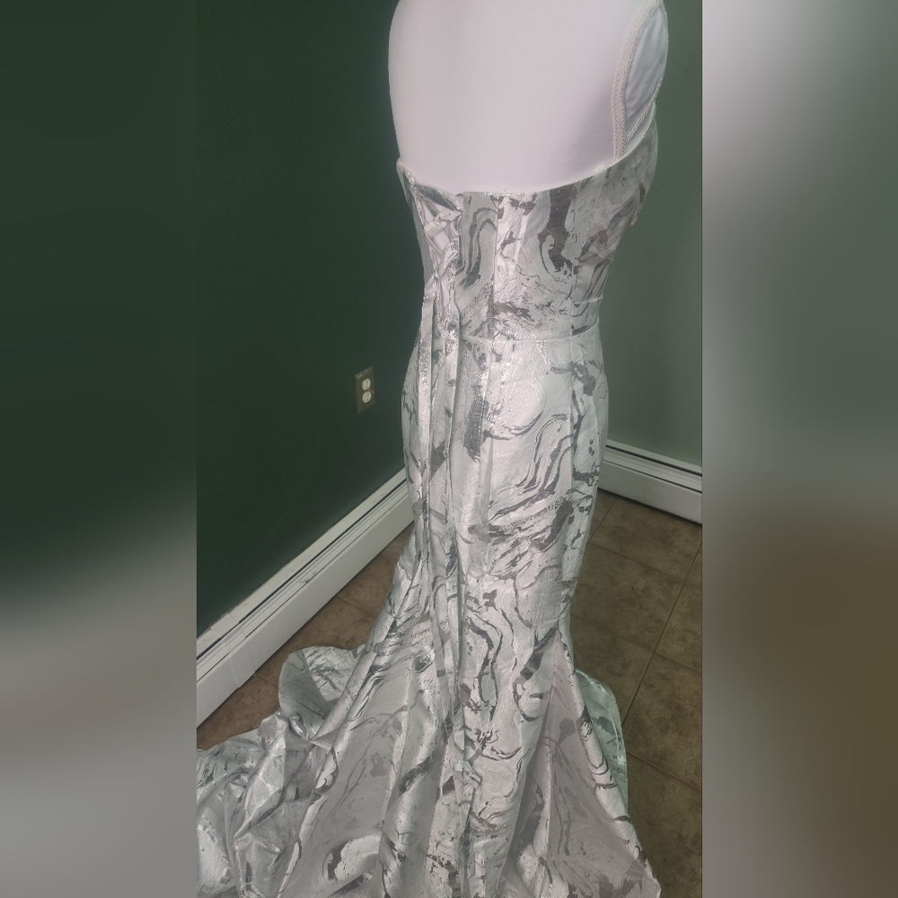 Alyce Paris Silver and White Prom Dress - Picture 2 of 16